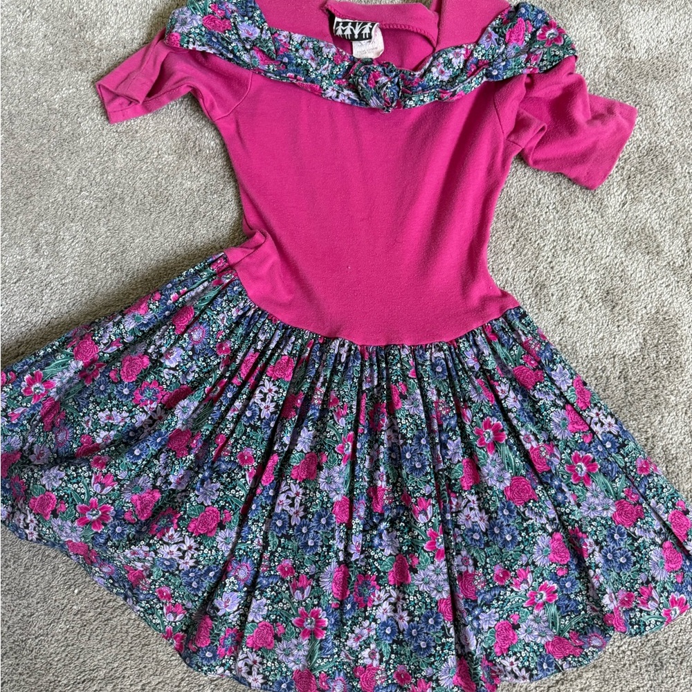 80’s Vintage Pink and Purple Floral Kids Dress